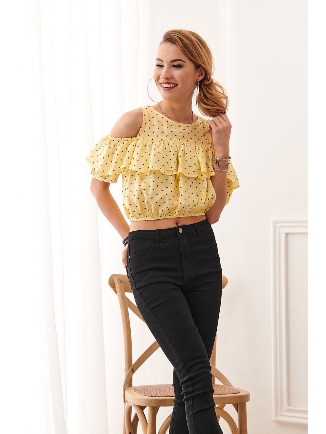 Lemon short blouse with polka dots 21521 - Online store - Boutique